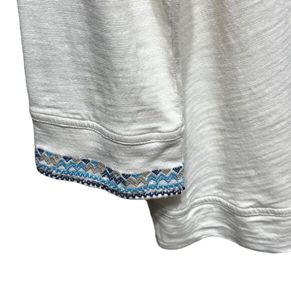 Coldwater Creek size PXL cream long sleeve embroidered trim split neck top - Picture 4 of 8
